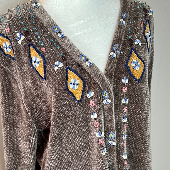 Storybook Knits Vintage Chenille Embroidered Cardigan Sweater - Picture 4 of 12